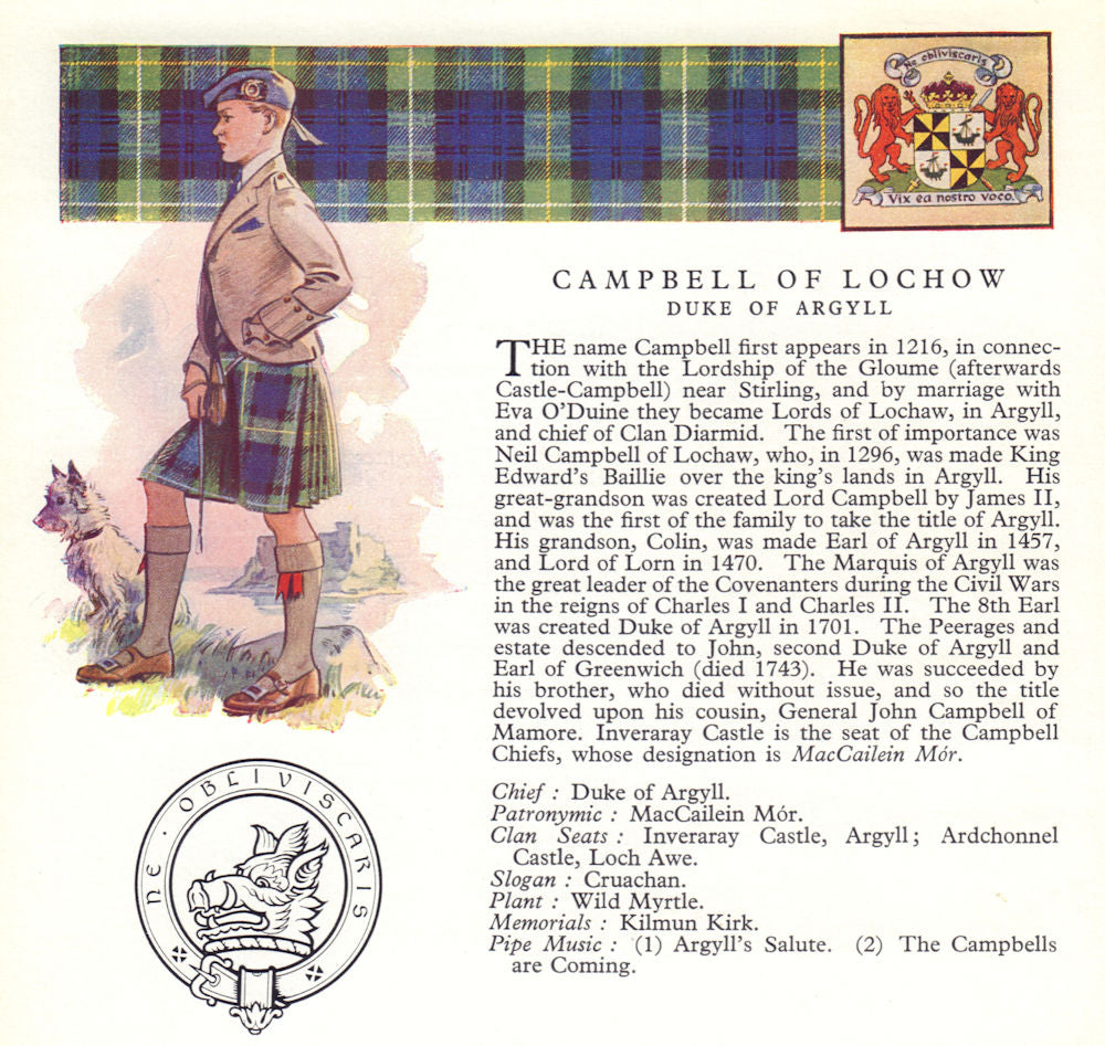 Campbell of Lochow Duke of Argyll Scotland Scottish clans tartan arms badge 1963